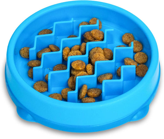Catstages Kitty Slow Feeder Bowl for Cats & Small Dogs, Puzzle Dish for Fast Eaters, for Wet or Dry Food, Helps Slow Eating & Aid Digestion, Non-Slip, Made Without BPA, 3/4 Cup, 5-Inch, Blue