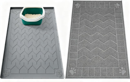 35" x 24"Cat Litter Mat & Extra Large 40"x28" Silicone Mat for Litter Box, Waterproof & Non-Slip Rubber Mat with Lip, Litter Trapping & Scatter Control, Soft on Cat Paws
