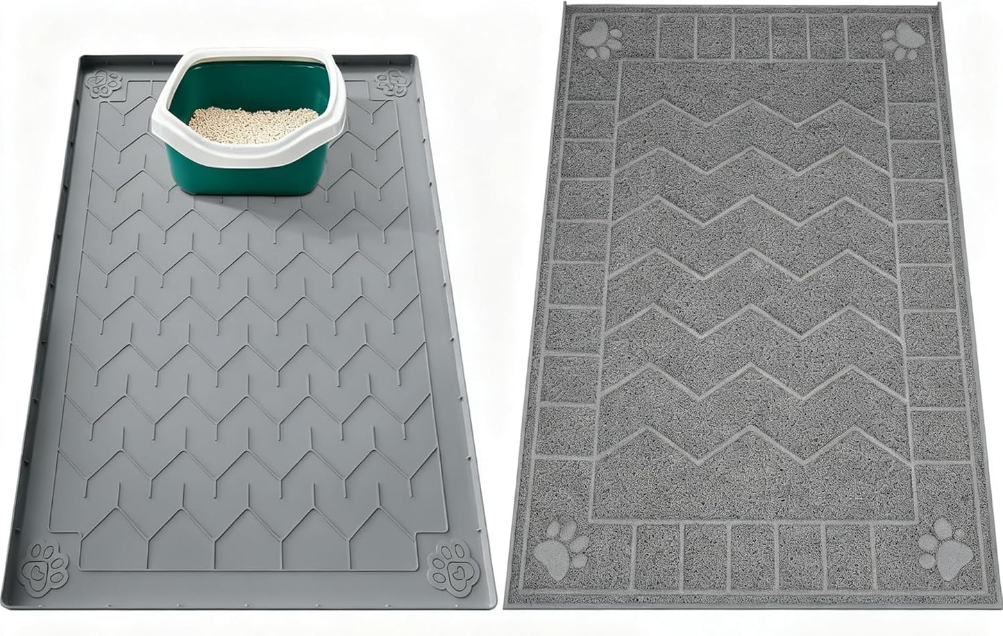 35" x 24"Cat Litter Mat & Extra Large 40"x28" Silicone Mat for Litter Box, Waterproof & Non-Slip Rubber Mat with Lip, Litter Trapping & Scatter Control, Soft on Cat Paws