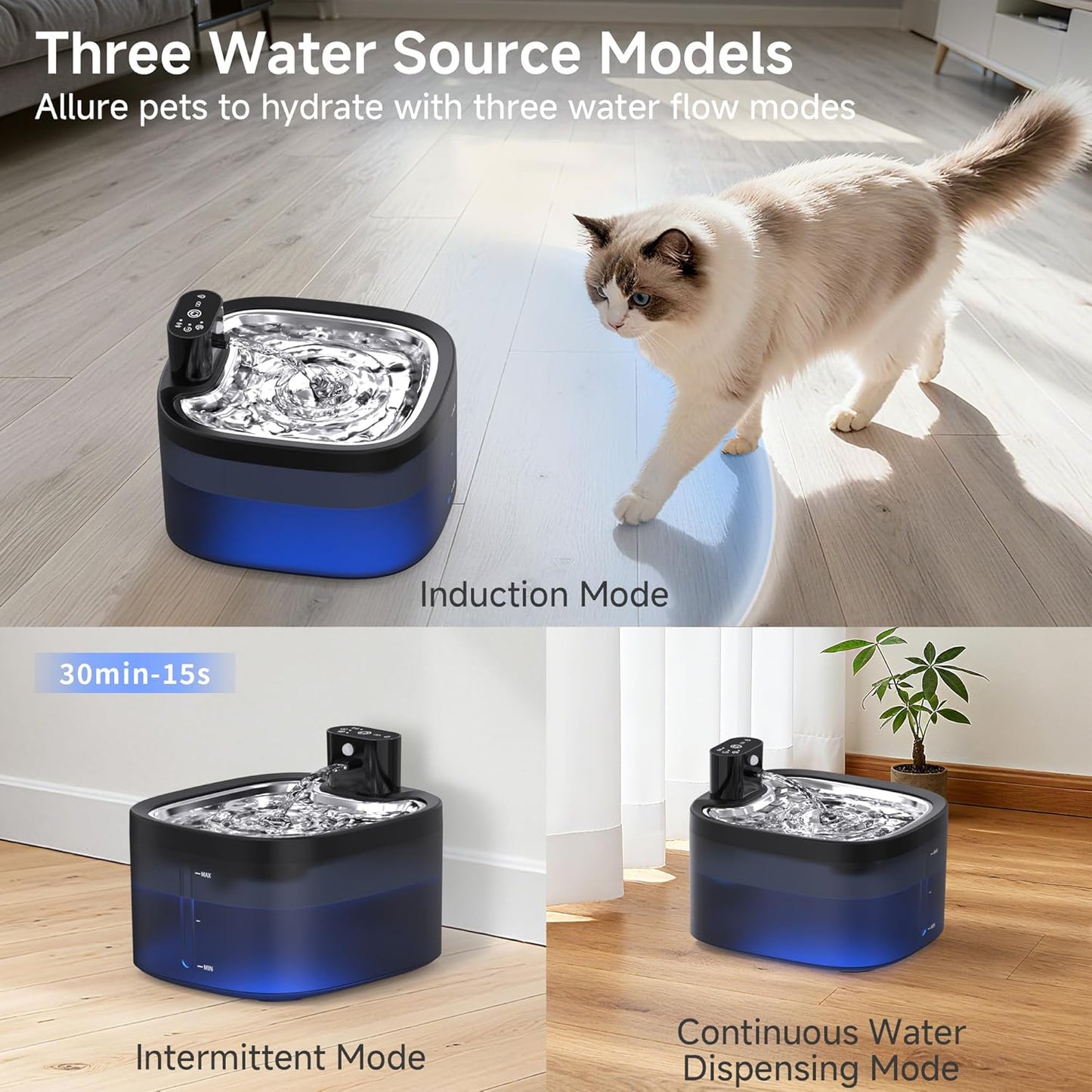 Wireless Cat Water Fountain with Stainless Steel Tray, 3.5L/118oz Rechargeable Battery Pet Water Dispenser, Ultra-Quiet Indoor Fountain with Motion Sensor, BPA-Free(2Filters)
