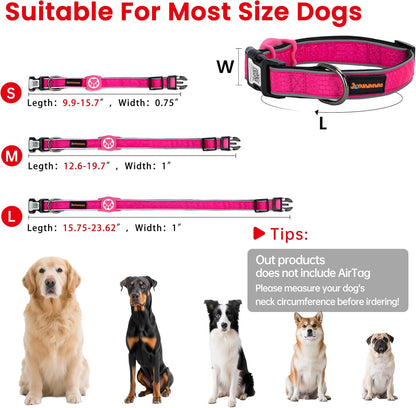 Airtag Dog Collar,Nylon Dog Collars with Airtag Holder,Waterproof Airtag Holder,Adjustable Reflective Dog Collar(Hotpink,M)