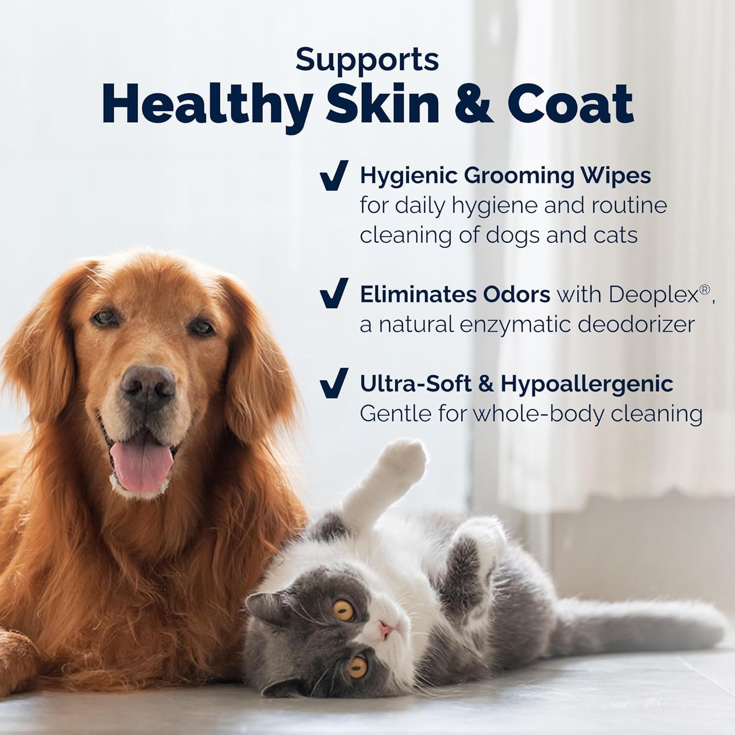 Vetnique DermaBliss Pet Wipes for Dogs & Cats for Grooming, Cleansing & Deodorizing, Thick Dog Wipes for Convenient Dog Cleaning and Natural Pet Odor Eliminator, 100ct Refreshing Scent