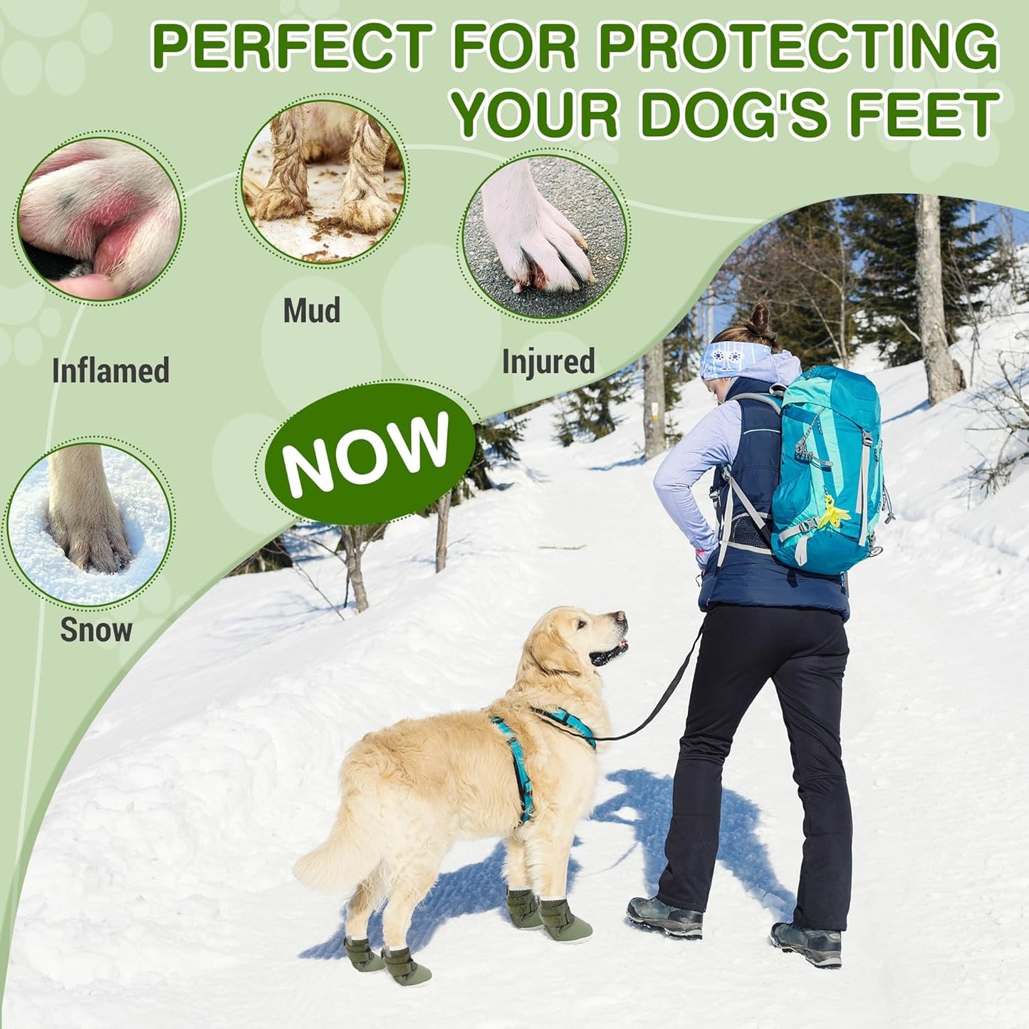DcOaGt Dog Shoes for Large Dogs, Mesh Breathable Dog Boots & Paw Protectors for Hot Pavement Summer Winter Snow, 360° Anti-Slip Dog Booties for Hiking/Walking,Military Green 4PCS(Size 8)