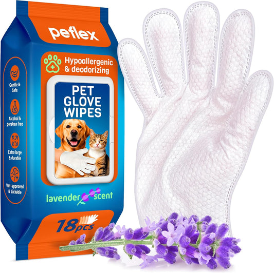 2026 New – Pet Cleaning Glove Wipes for Dogs & Cats – Wet Deodorizing Grooming Gloves for Paws, Body, Ears, Face & Coat – Hypoallergenic Hydrating Lavender Scent – Daily Care & Travel Use – 18 Count