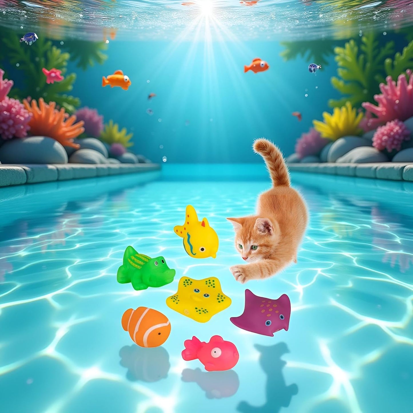 6 Pcs Pool Cat Interactive Toy, Cat Pool Toys, Floating Water Toy, Pet Kitten Swimming Bathing Fish Toy,Bath Toys, Sensory, Cats for Endless