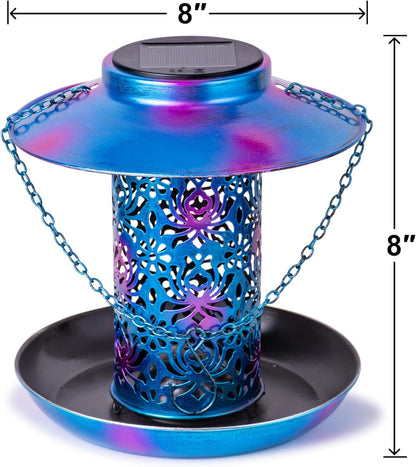 Ottsuls Solar Bird Feeder for Outdoors Hanging, Metal Wild Cardinals Garden Lantern with S Hook, Weatherproof and Water Resistant Birdfeeders as Gift Idea for Women Mom Grandma Bird Lovers (Blue)