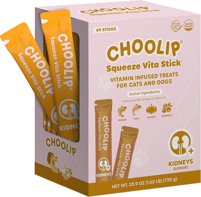 Choolip Bundle | 49 Variety Squeeze Vita Sticks + 49 Kidney Support Squeeze Vita Sticks with Essential multivitamins [Both Products are for Cats & Dogs of All Life Stages]