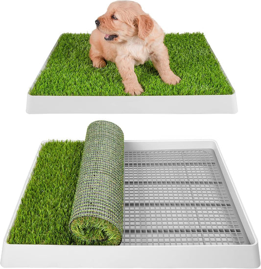 SunTurf Dog Grass Pad with Tray, Dog Litter Box, Porch Potty for Puppy Pee Training, Indoor Portable Fake Grass Pee Pad System, Artificial Grass + Pee Pad Holder