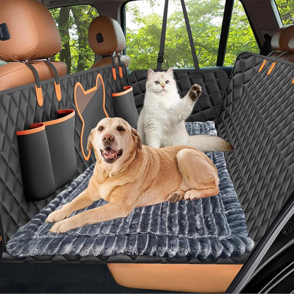 Dog Bed Mat for Car Backseat Extender, Non-Slip Pet Bed Mat for Car Back Seat Protector Cover, Furry Dog Couch Cover, Washable Travel Dogs Bed for Cars, SUVs, Sedans. (51" x 24") (Dark Grey, M)