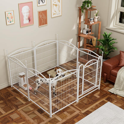 Heavy Duty Dog Playpen Iron White Rust-Resistant Stable Foldable Indoor Outdoor Pet Exercise Pen with Doors