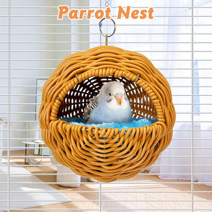 BNOSDM Wooden Long Bird Ladders and Brown Rattan Bird Nest for Parrot