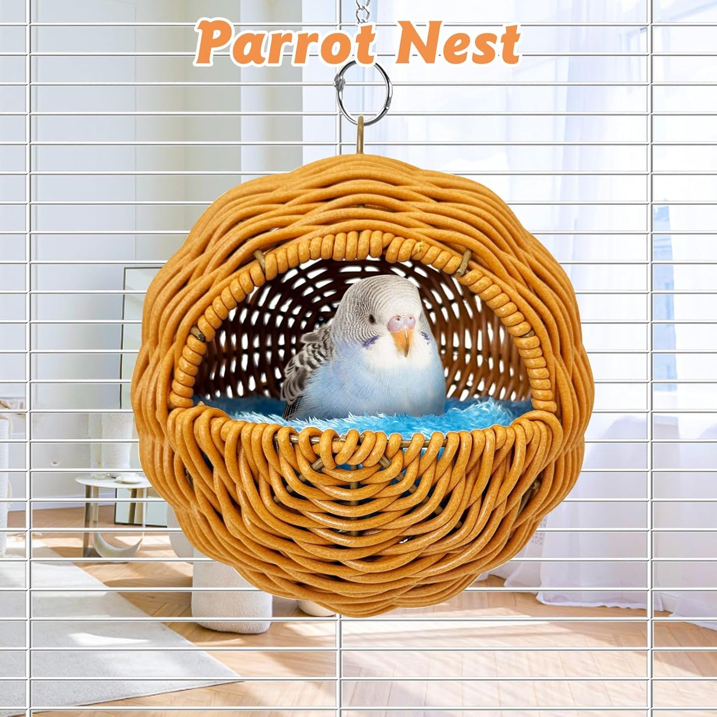 BNOSDM Wooden Long Bird Ladders and Brown Rattan Bird Nest for Parrot