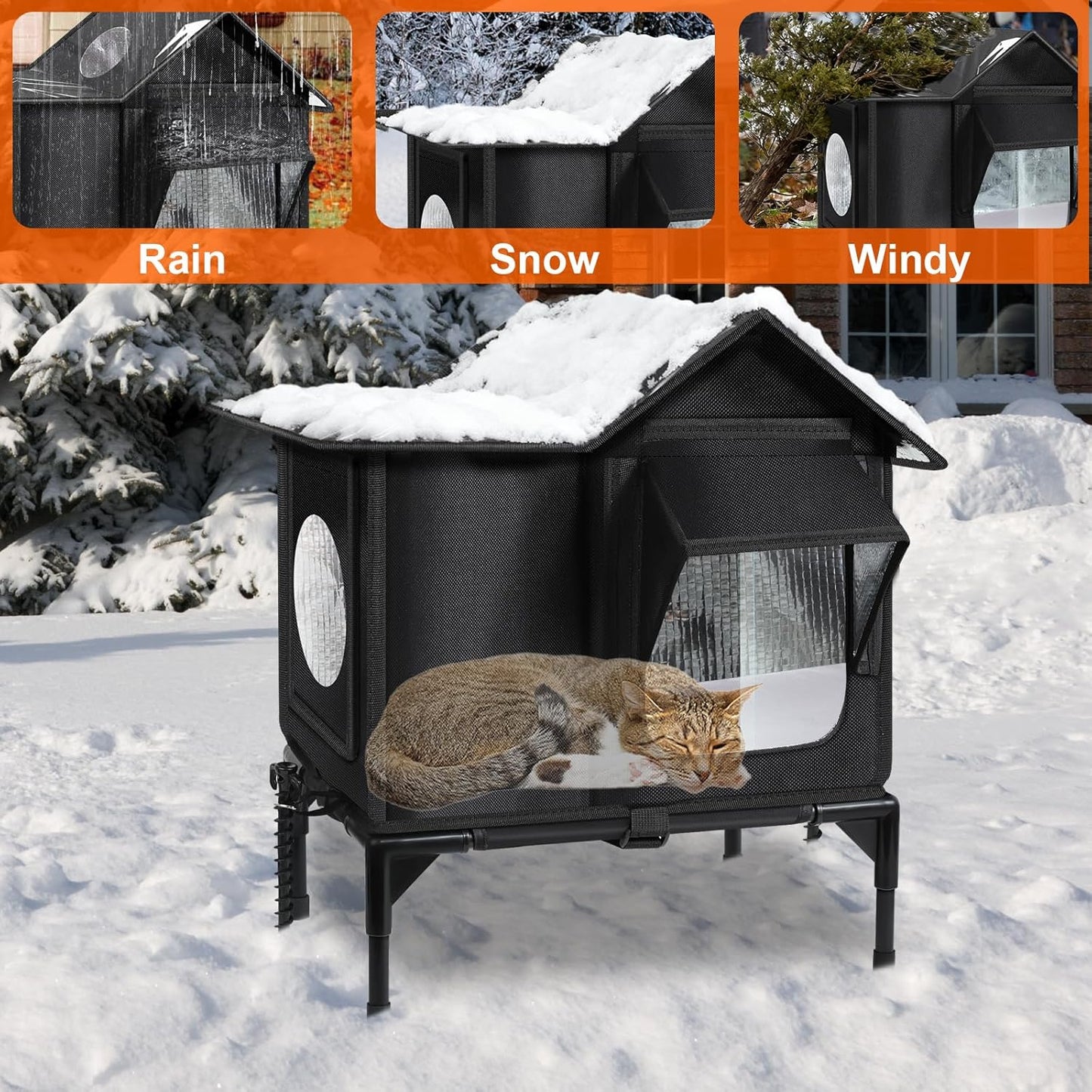 Outdoor Cat House, Weatherproof Insulated Feral Cat Houses for Outdoor Cats, Safe Escape Door, Cat House for Outside, Out Door Stray Cat Shelter with Elevated Base, Cat Houses & Condos(Small)