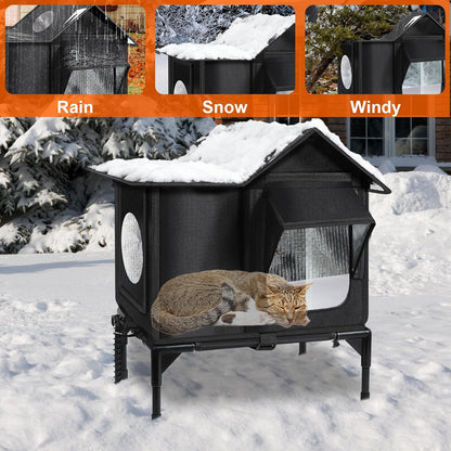 Outdoor Cat House, Weatherproof Insulated Feral Cat Houses for Outdoor Cats, Safe Escape Door, Cat House for Outside, Out Door Stray Cat Shelter with Elevated Base, Cat Houses & Condos(Small)