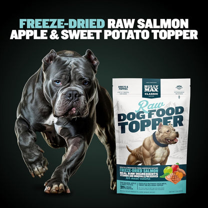 Bully Max Freeze-Dried Raw Dog Food Toppers for Puppies & Adult Dogs - Salmon with Real Fruits & Veggies - Meal Enhancers with Vitamins & Minerals - Feed as Puppy Treat or Dog Meal