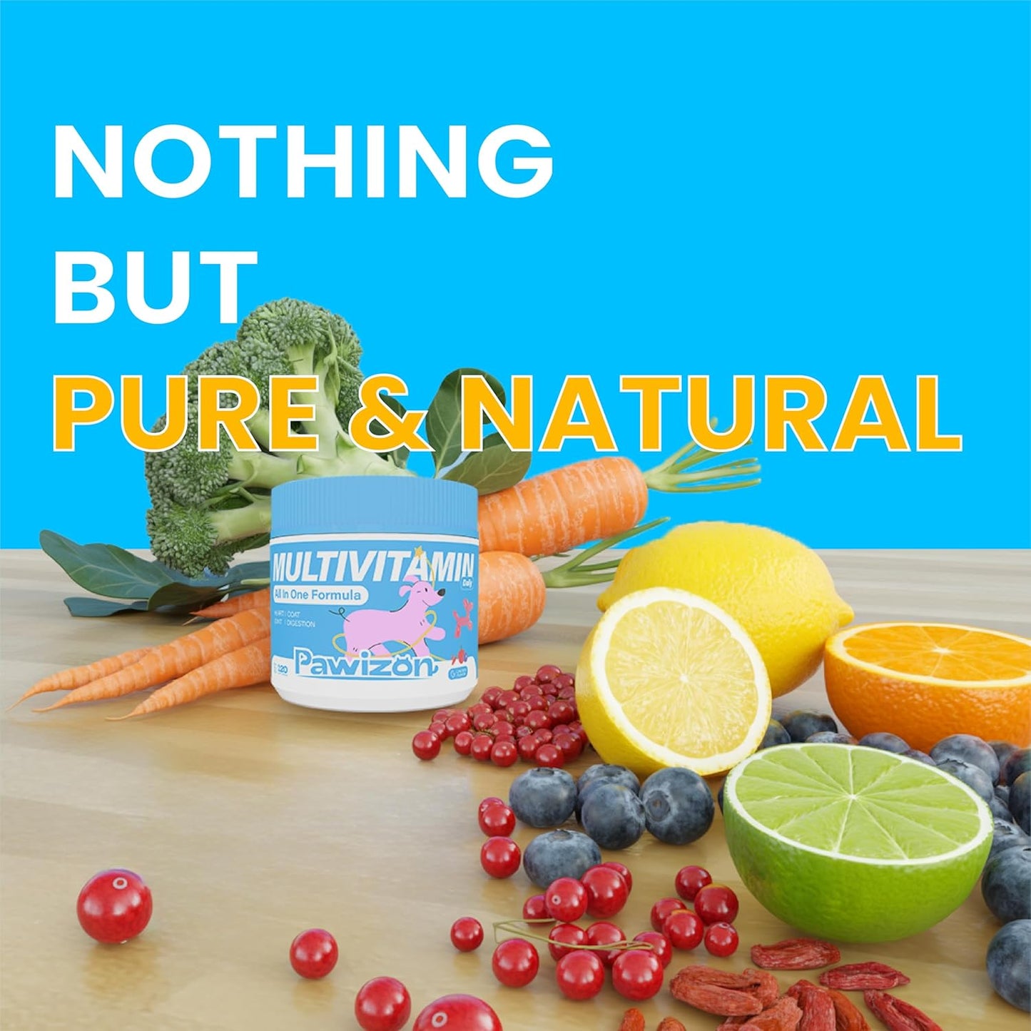 All-in-One Dog Multivitamin with Superfood Berries, Probiotics, Glucosamine, Omega 3 - Support Hip Joint, Skin Coat, Allergy Relief, Digestion, Immune Health - Vitamins Supplement - 120 Chews