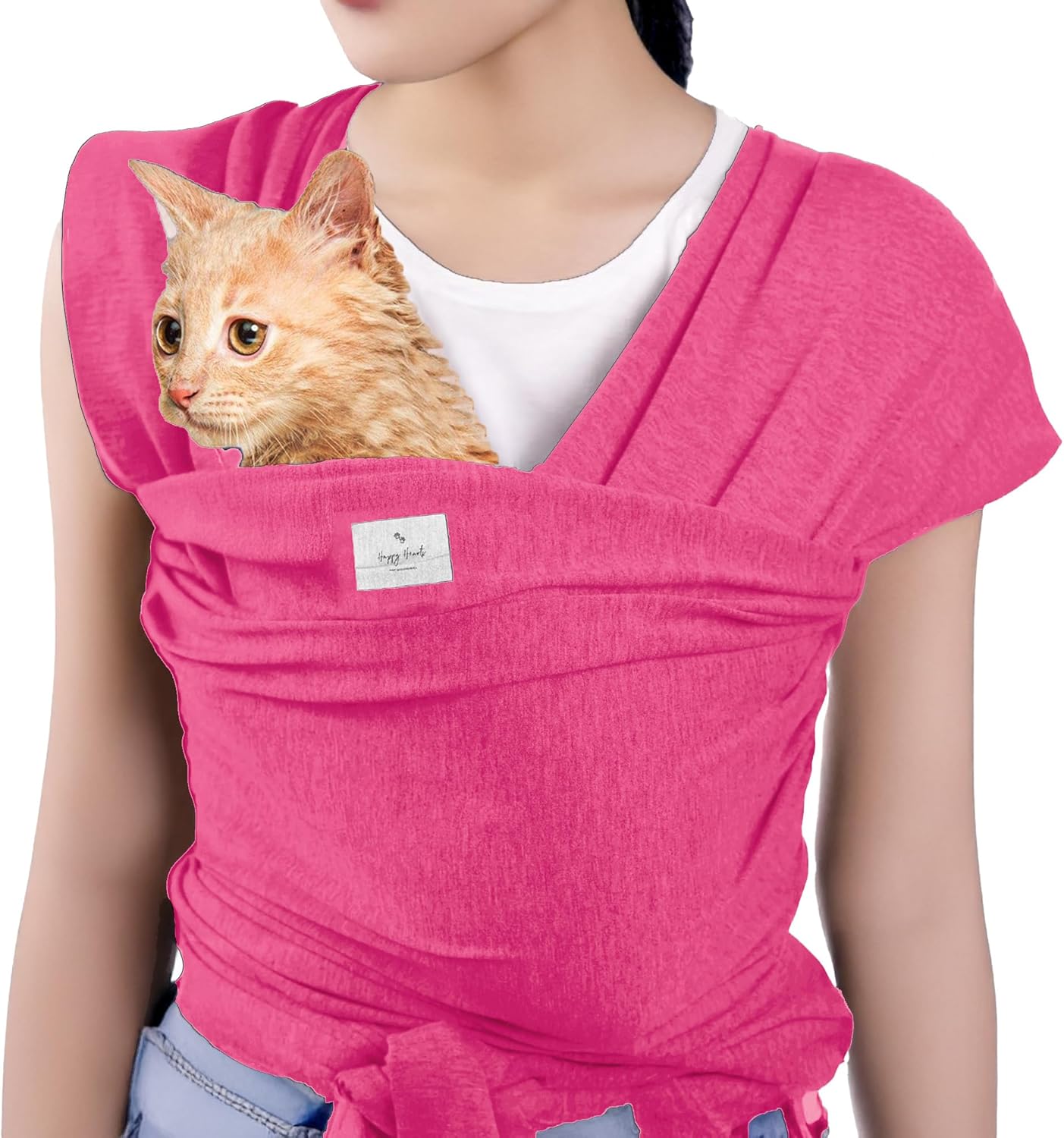Sling Carrier for Small Dogs and Cats, Cat Carrier Pouch, Puppy Sling, Dog Chest Wrap, Cat Wraps, Comfortable, Weight-Distributing Pet Sling, Travel and Daily Use (Black)- Olsalv (Pink)