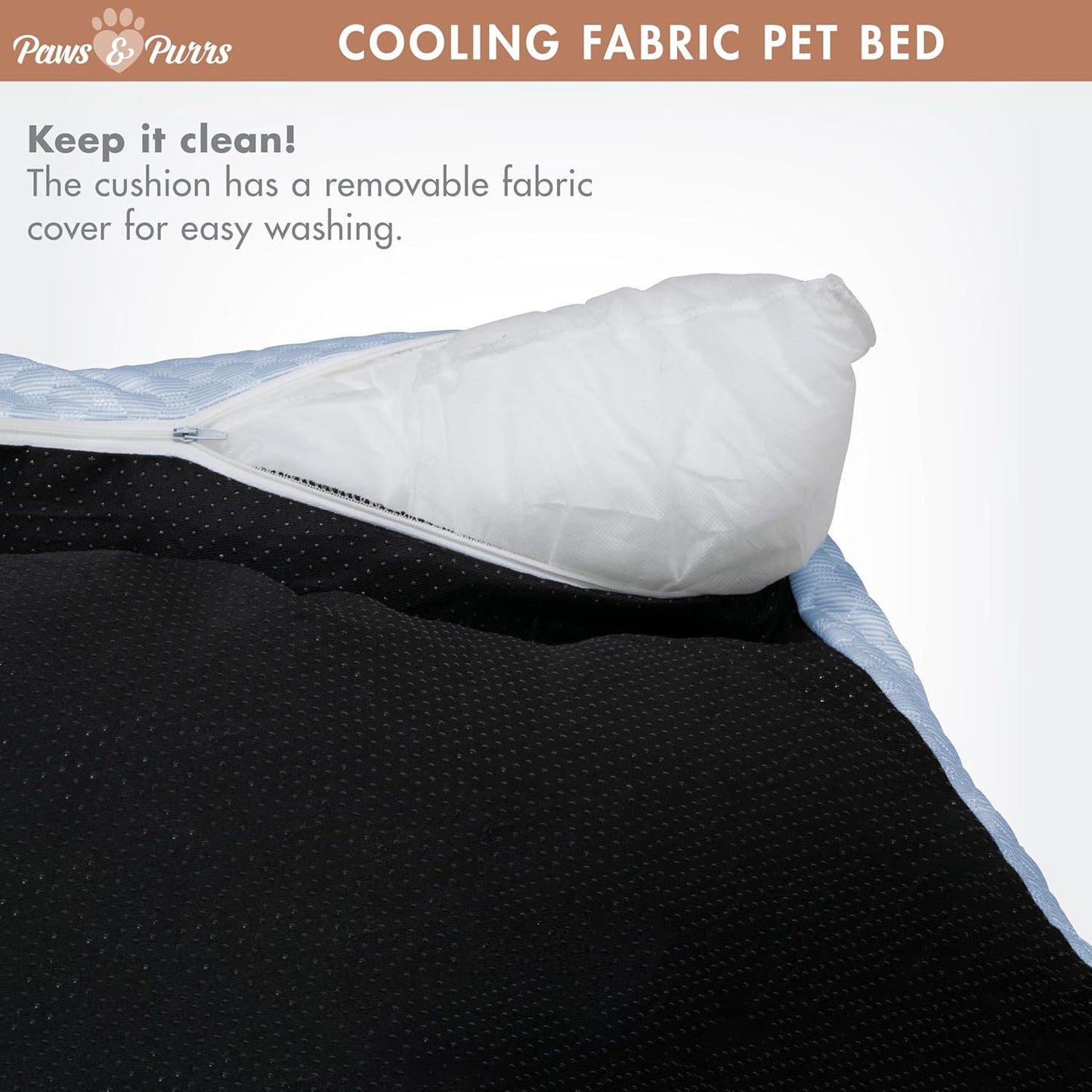 Paws & Purrs Cooling Pet Sofa Bed for Small Dogs or Cats, Breathable Fabric, Supportive Bolsters, Removable Washable Cover, Non-Slip Base, Sofa Pet Lounger Includes Mini Play Cushion, Blue