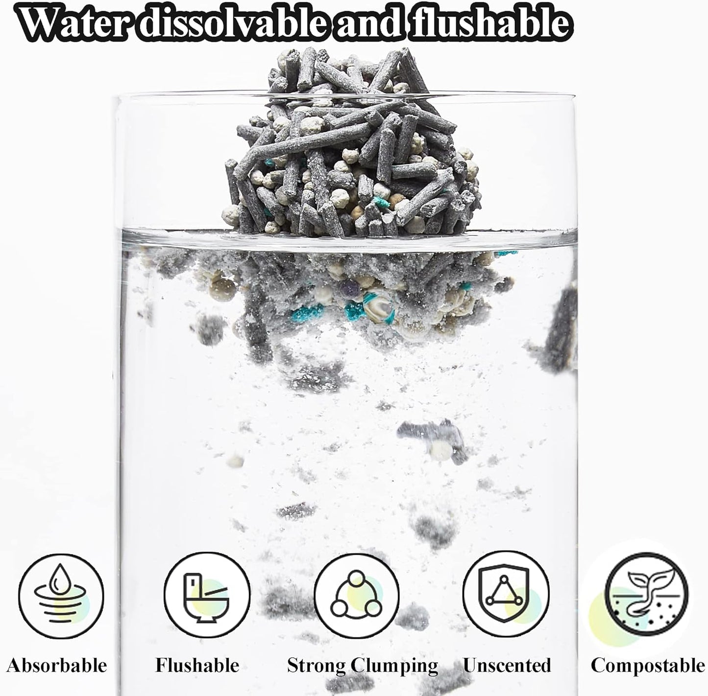 Vealind Cat Litter Fast Clumping Tofu Cats Litter, Flushable Ultra Absorbent 5 in 1 Dust-Free Flushable Odor Free Activiated Carbon Litter Pellets Unscented (2 PACK-16 Pounds)