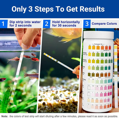 11 in 1 Aquarium Test Strips - 150 Counts Freshwater & Saltwater Fish Tank Water Test Kit, Quick Accurate Testing for pH, Ammonia, Nitrate, Nitrite, GH, KH, Alkalinity, Chlorine,Carbonate,Temp,More