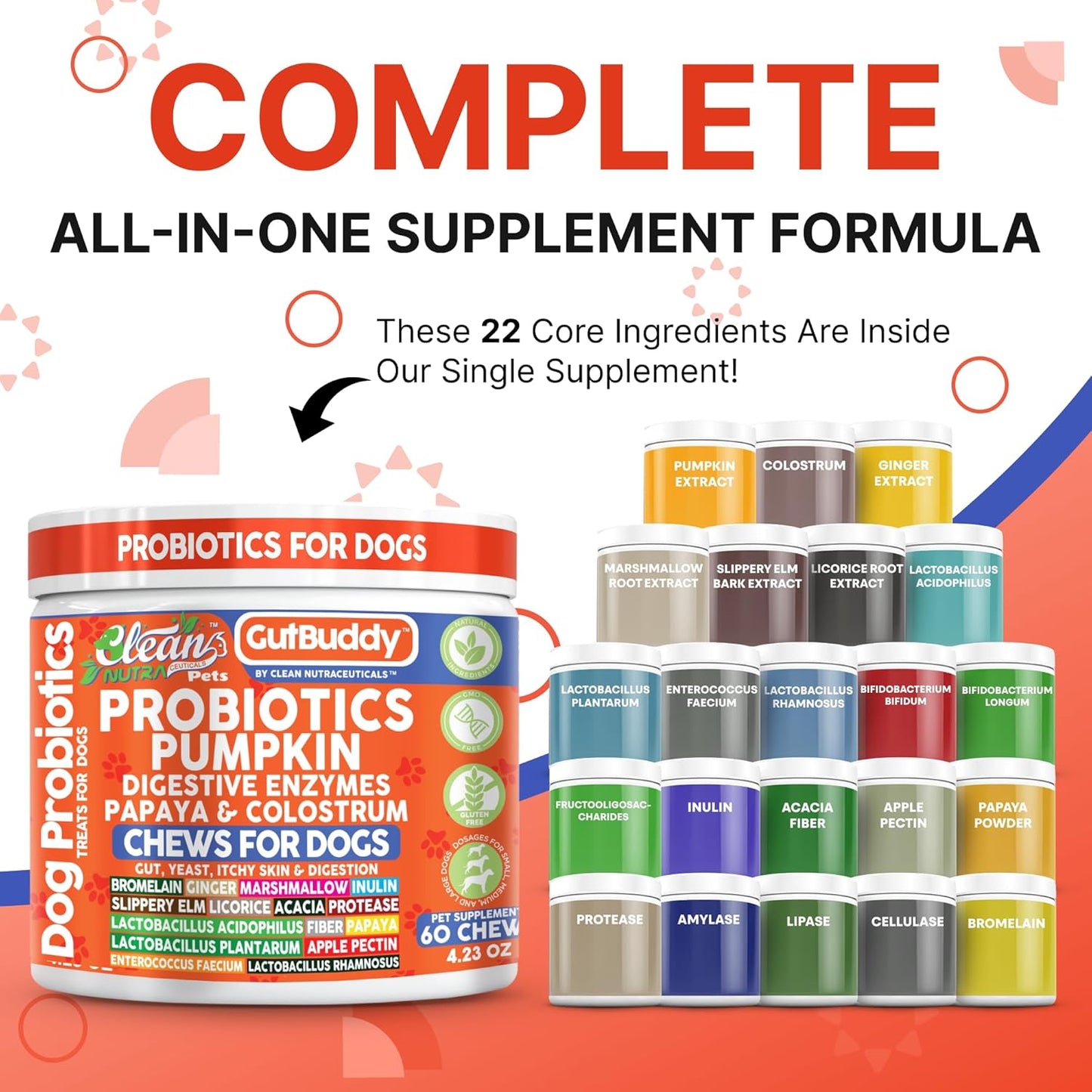 Gut Health Probiotics for Dogs + Pumpkin Colostrum Digestive Enzymes Ginger Slippery Elm Licorice Inulin Fiber Soft Chews Dog Probiotic Beef Flavor Digestion Supplement Treat Bites Large & Small Pets