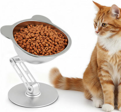 BEAVE NIUNIU Alloy Elevated Cat Bowl - Height & Angle Adjustable Raised Food Water Bowl Stand, 330ml Stainless Steel Dish, 7.9in Max Height Stable Pet Feeder for All Cat Sizes