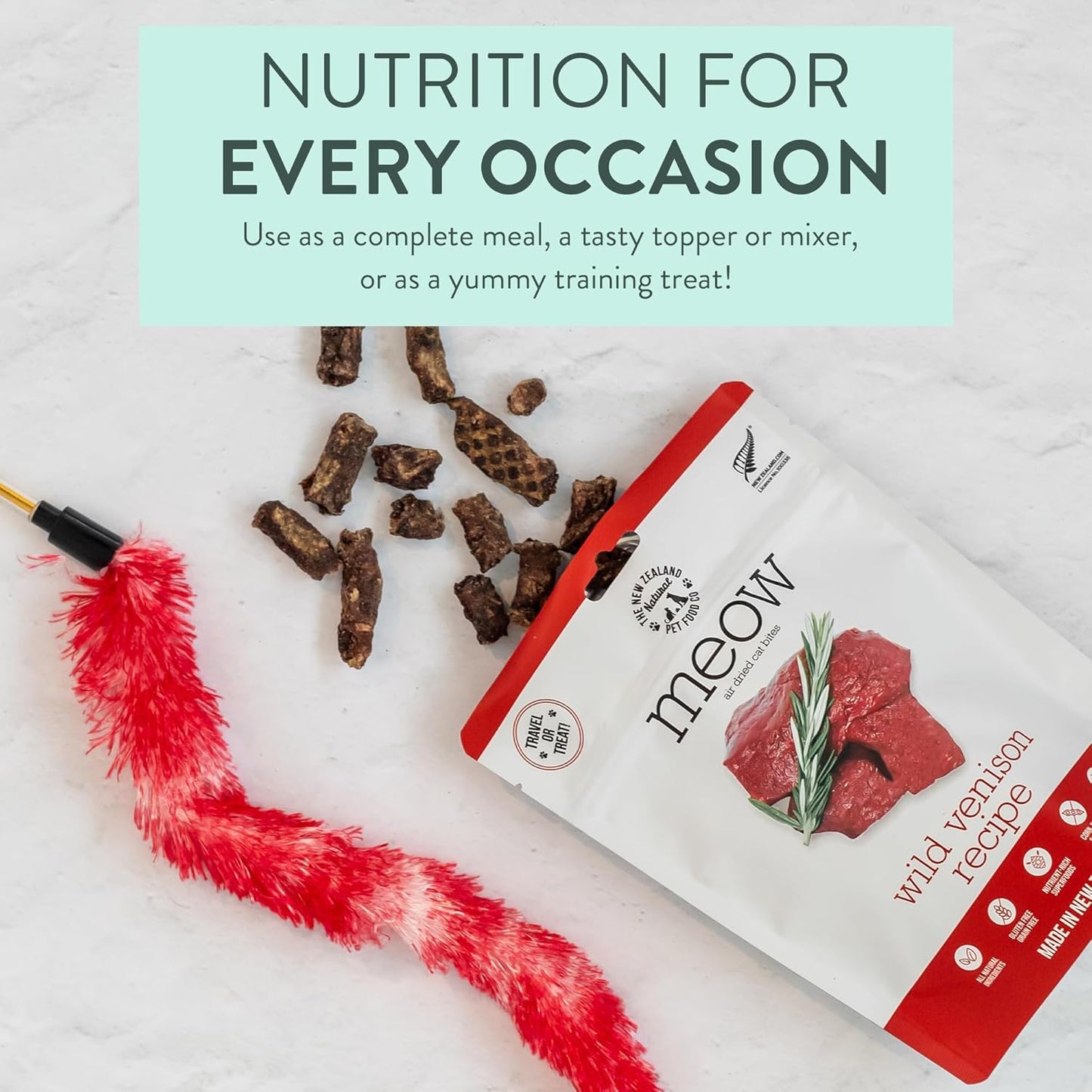 The New Zealand Natural Pet Food Co Meow Air Dried Cat Food - Venison Recipe, High Protein Dry Food Use as a Complete Diet, Topper, Mixer, or as Cat Training Treats, All Life Stages, 26.5 oz