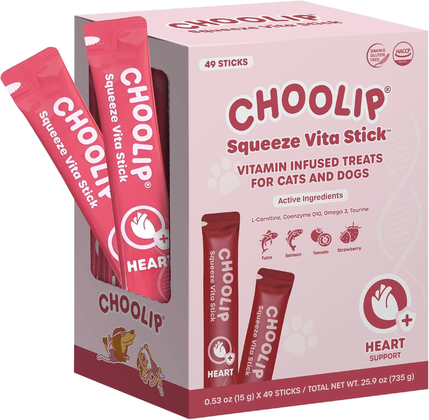 Choolip Bundle | 20pc Jumbo Squeeze Vita Sticks with Essential multivitamins + 49 Heart Support Squeeze Vita Sticks with Essential multivitamins [Both Products are for Cats & Dogs of All Life Stages]