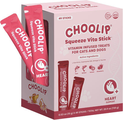 Choolip Bundle | 20pc Jumbo Squeeze Vita Sticks with Essential multivitamins + 49 Heart Support Squeeze Vita Sticks with Essential multivitamins [Both Products are for Cats & Dogs of All Life Stages]