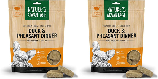 Nature's Advantage Freeze-Dried Raw Duck & Pheasant Dinner Dog Food Mini Patties, 14 oz | Grain Free, High Protein Nutrition (Pack of 2)