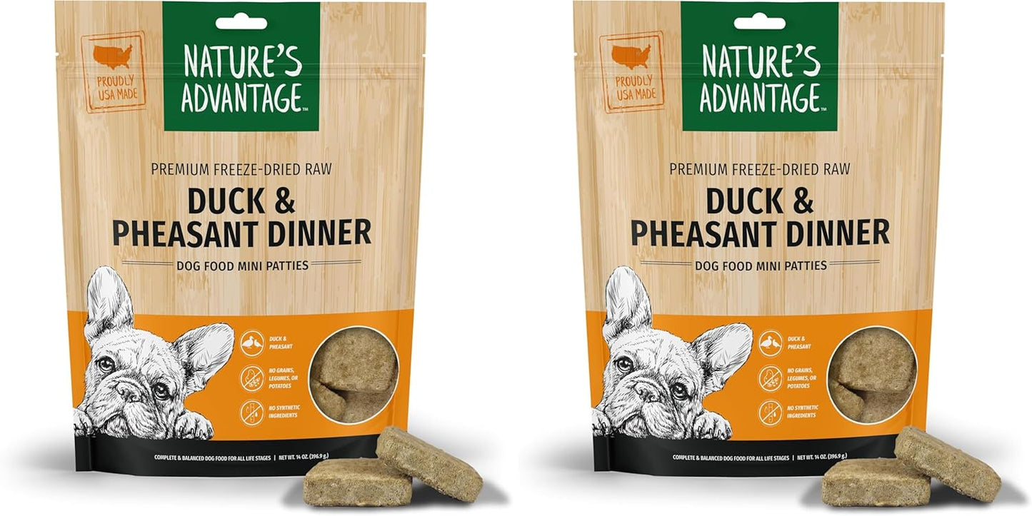 Nature's Advantage Freeze-Dried Raw Duck & Pheasant Dinner Dog Food Mini Patties, 14 oz | Grain Free, High Protein Nutrition (Pack of 2)