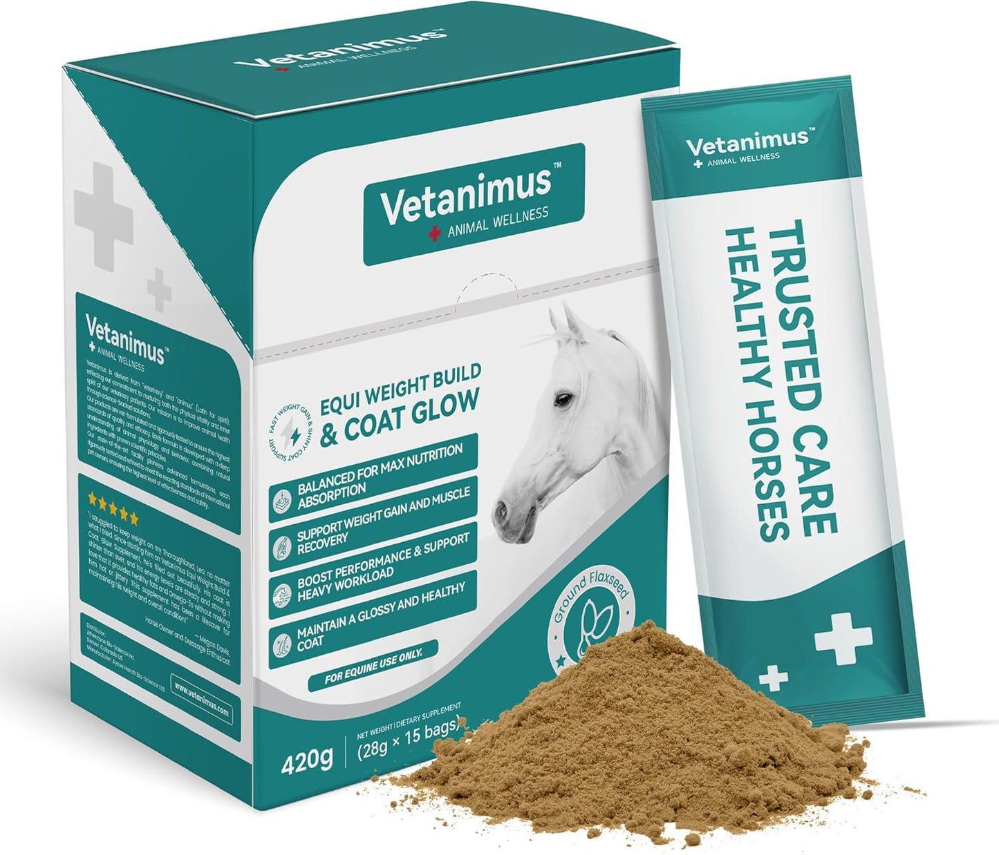 Equi Weight Build & Coat Glow Supplement for Horses Grounded Flaxseed with Omega-3 420g