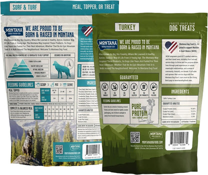 Surf and Turf Dog Food and Turkey Dog Treat Adventure Fuel Bundle - 16 oz Freeze-Dried Raw Food with Single Ingredient Training Snacks
