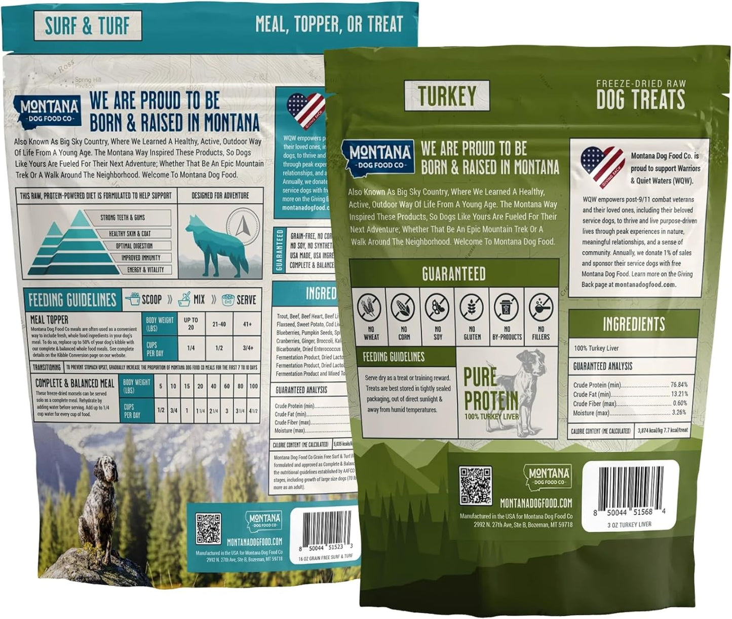 Surf and Turf Dog Food and Turkey Dog Treat Adventure Fuel Bundle - 16 oz Freeze-Dried Raw Food with Single Ingredient Training Snacks