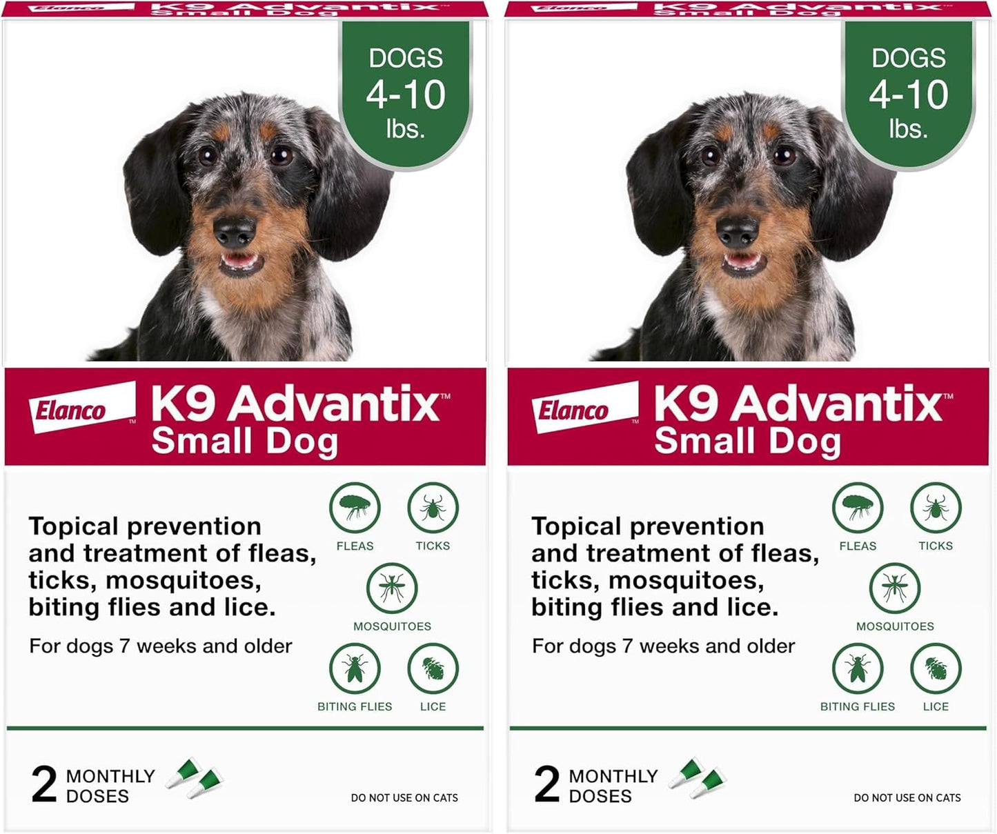 K9 Advantix Flea, Tick & Mosquito Prevention for Dogs 4-10 lbs. | Flea Drops for Small Dogs | Apply Monthly | 4 Treatments (Pack of 2)