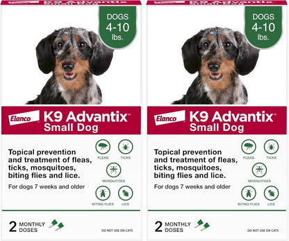 K9 Advantix Flea, Tick & Mosquito Prevention for Dogs 4-10 lbs. | Flea Drops for Small Dogs | Apply Monthly | 4 Treatments (Pack of 2)