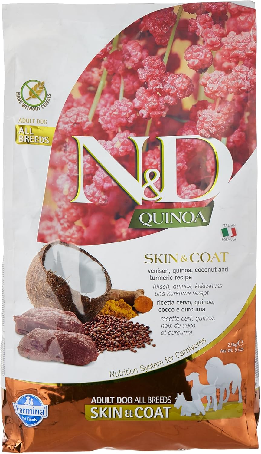 Farmina Natural & Delicious Quinoa Functional Skin and Coat Venison Coconut and Turmeric Adult Dry Dog Food 5.5 Pounds