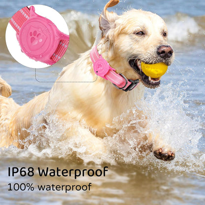 Airtag Dog Collar, Dog Collar with Airtag Holder Compatible for Apple Air Tag, Fit Circle Airtag Holder(Not Fit Other Shapes) for Large Dogs IP68 Waterproof(Rose Red,L)