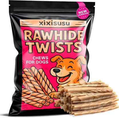 Natural Rawhide Chews for Dogs - 60 Count of 5-Inch Rolls | Long-Lasting Dog Chews Stick for Small, Medium & Large Dogs | Digestible Chew Toys for Chewers, Puppy Teething & Dental Health
