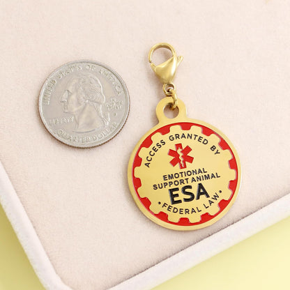 ESA Tag Gold - Protected by Law Emotional Support Pet ID Tag, Easily Attach to Collar, Harness and Service Vest, Lightweight Travel-Ready ESA Collar Tag YA6312-Gold