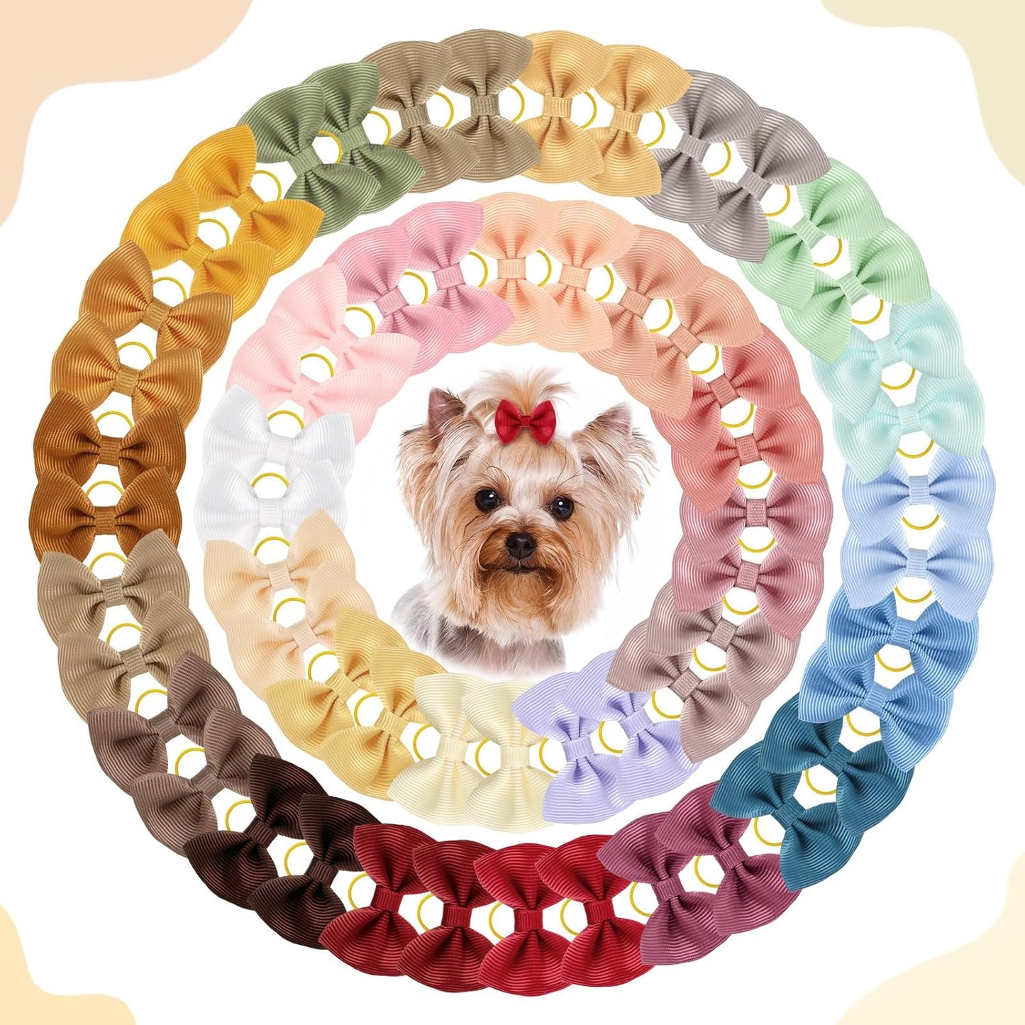 60Pcs(30pairs) Cute Puppy Dog Small Hair Bows with Rubber Bands Dog Bowknot Hair Bows Handmade Yorkie Doggie Dog Grooming Bows for Girls Small Dog Puppy Pet Hair Costume Accessories