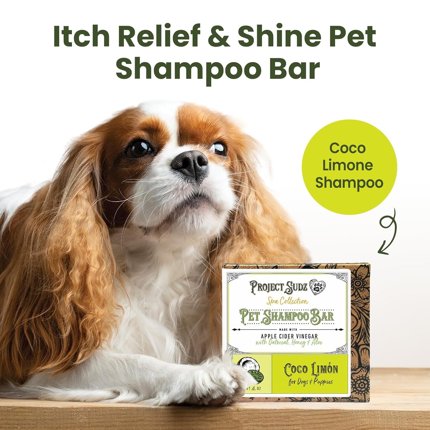 Project Sudz Spa Collection Bar Shampoo – Coco Limone | Solid Pet Shampoo Bar with Coconut & Lemon | Eco-Friendly, Plastic-Free, Gentle & Safe for Dogs & Cats