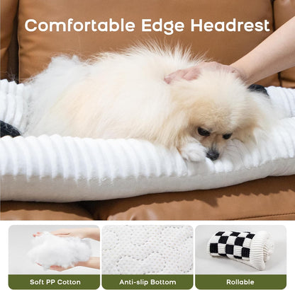 Dog Car Bed Mat, 3-Sided Bolster Anti-Slip Dog Seat Cover for Back Seat, Cushioned Pet Bed Mat with Head Support, Checkered Pet Mat for Dogs, Fit for Backseat Extenders, Cars SUVs Home Use