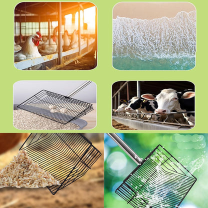 9.9 inch Sturdy Chicken Poop Scooper & Rake, 5 in 1 Adjustable Chicken Coop Pooper Shovel (36.2"-70" Long), Sifting Litter Shovel Scoop for Goat Stall/Stable Cleaning (Chicken Poop Scooper)