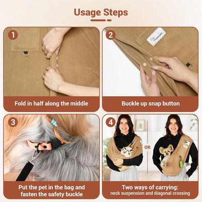 Dog Carrier Sling,Indoor Comfort Adjustable Cat Sling Carrier,with Front Pocket and Seat Belt Dog Carriers for Small Dogs Machine Washable,Suitable for Family Outdoor Use (Medium, Khaki)