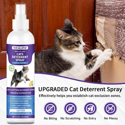 Cat Deterrent Spray, 6.76 FL Oz Natural Cat Repellent Spray Indoor & Outdoor, Anti-Scratch Training Aid for Furniture, Sofas, Rugs, Curtains, Plants - Non-Toxic, Alcohol-Free Formula