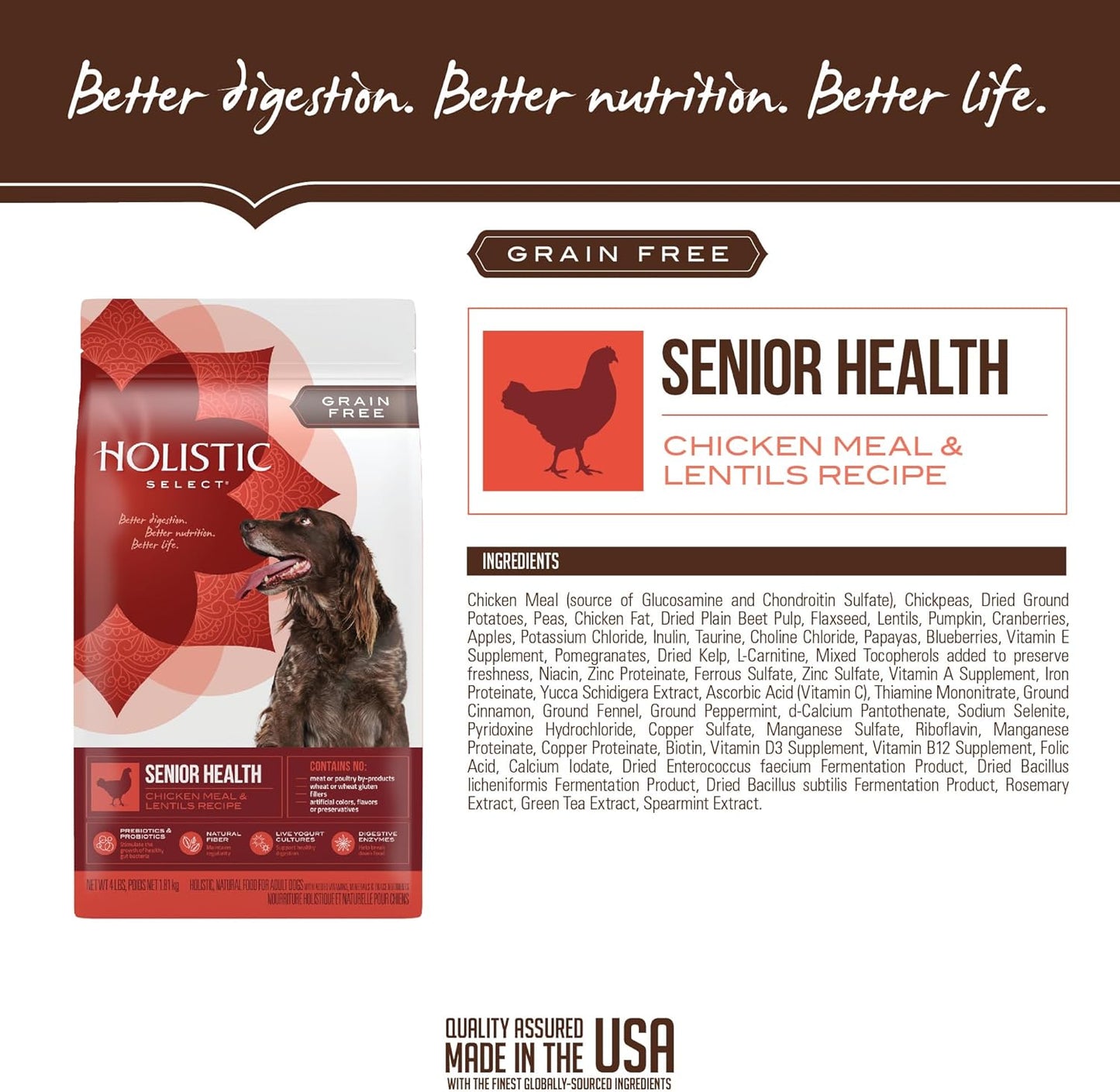 Holistic Select Natural Pet Food Holistic Select Natural Grain Free Dry Dog Food, Senior Chicken Meal & Rice Recipe, 24-Pound Bag