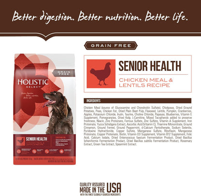 Holistic Select Natural Pet Food Holistic Select Natural Grain Free Dry Dog Food, Senior Chicken Meal & Rice Recipe, 24-Pound Bag