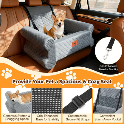 Dog Car Seat for Medium/Large Dogs up to 60 lbs, Memory Foam Dog Booster Seat with Thick Cushion, Pet Car Seat for Back with Detachable Washable Cover, Storage Pockets for SUV, Pick Up, Trunk, Grey