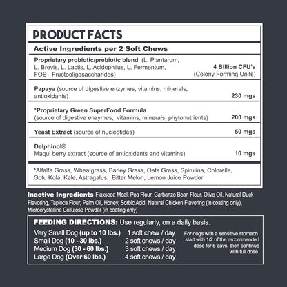 Probiotics for Dogs with Natural Digestive Enzymes ● 4 Bill CFUs/2 Soft Chews ● Dog Diarrhea Upset Stomach Yeast Gas Bad Breath Immunity Allergies Skin Itching Hot Spots ● 150 Count